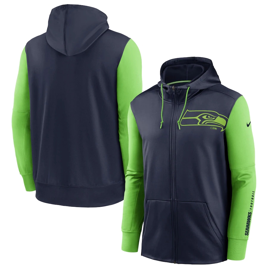 NFL Nike Seattle Seahawks College Navy Neon Green Fan Gear Mascot Performance FullZip Hoodie->jacksonville jaguars->NFL Jersey